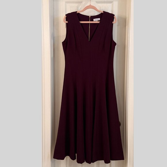 Calvin Klein V-Neck Midi Dress | Size 12 | Plum - Picture 1 of 5
